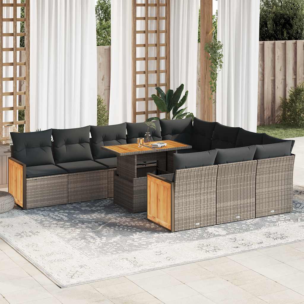vidaXL 11-delige Loungeset met kussens poly rattan acacia zwart