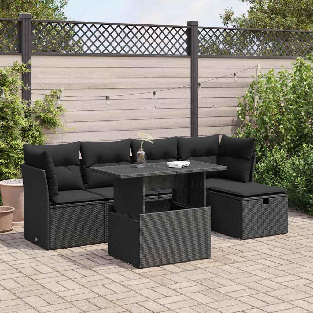 vidaXL 6-piece Lounge Set with Cushions Poly Rattan Black