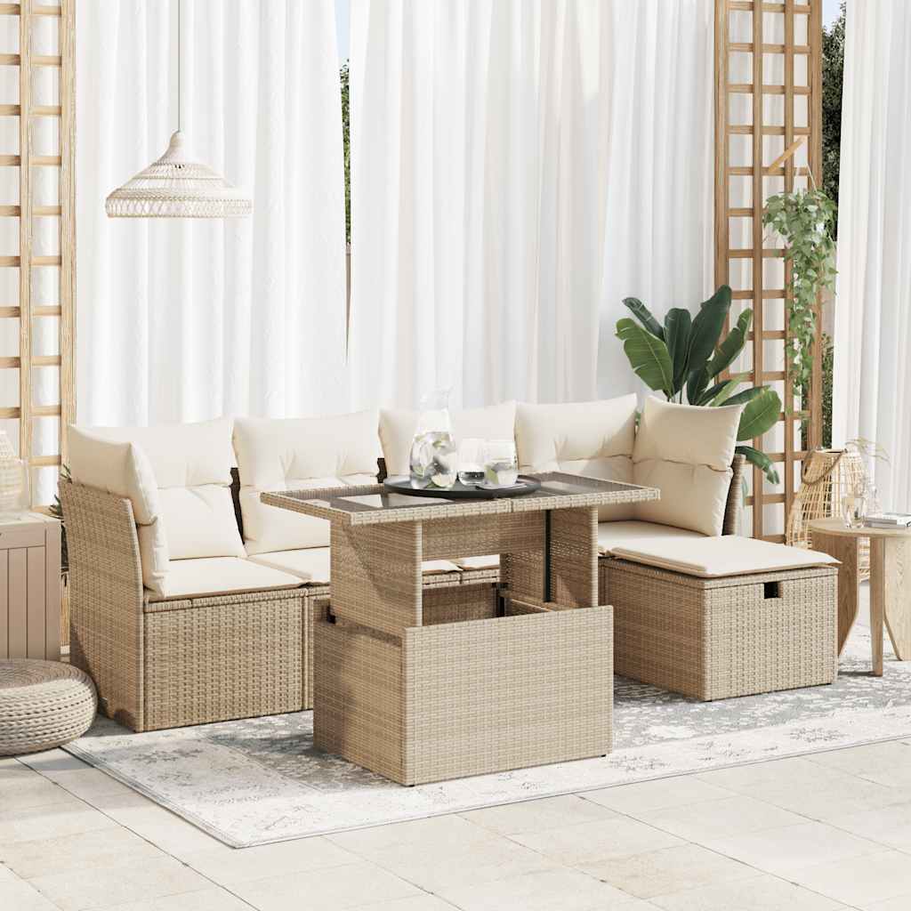 vidaXL 6-piece Lounge Set with Cushions Poly Rattan Black