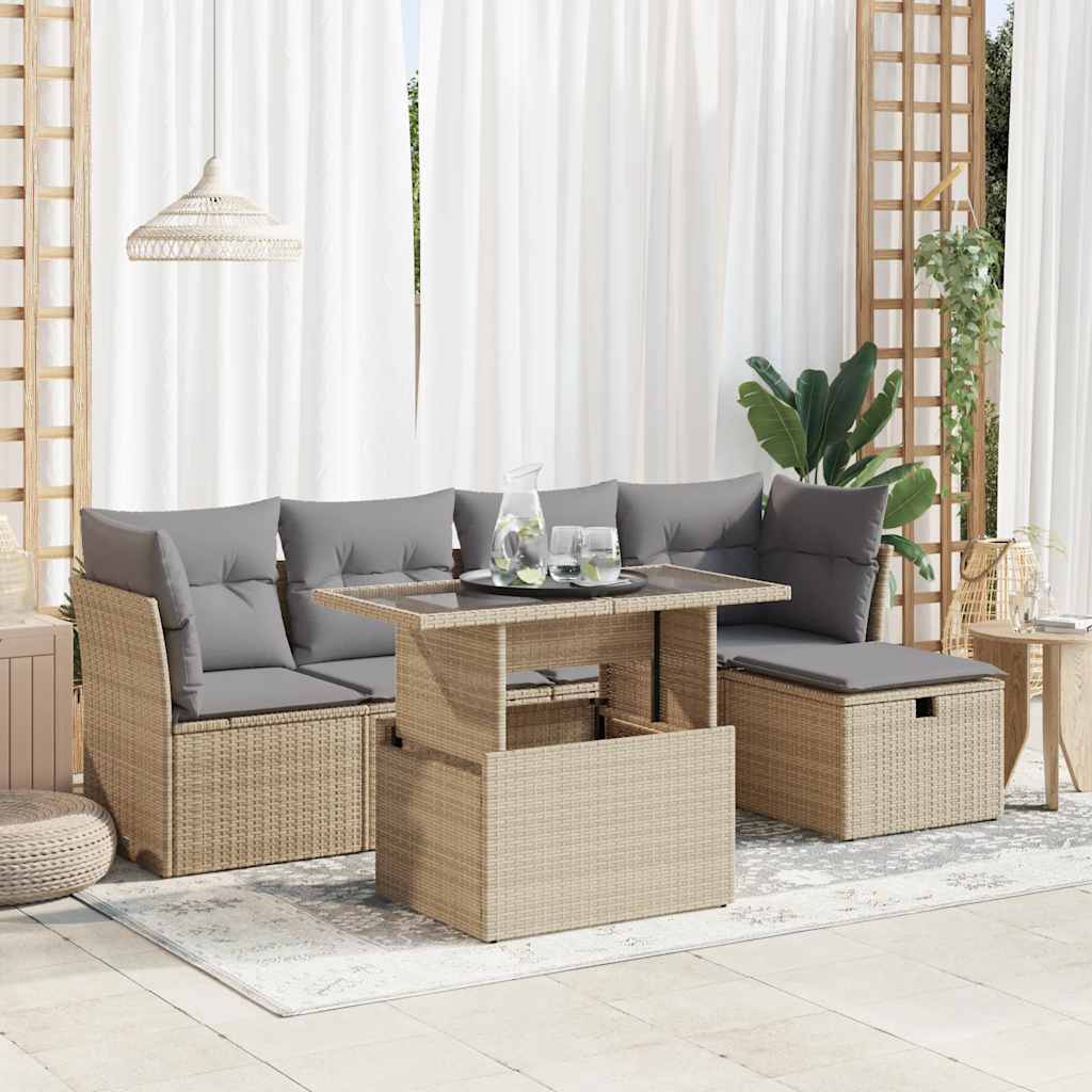vidaXL 6-piece Lounge Set with Cushions Poly Rattan Black