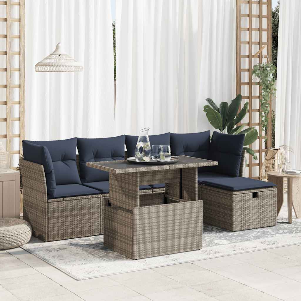 vidaXL 6-Piece Garden Sofa Set with Cushions Black Poly Rattan