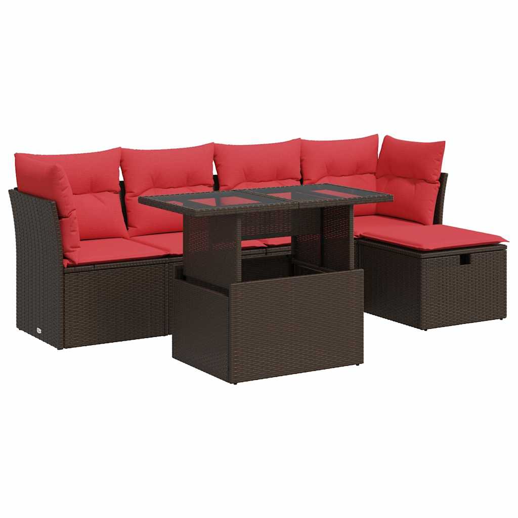 vidaXL 6-Piece Garden Sofa Set with Cushions Black Poly Rattan