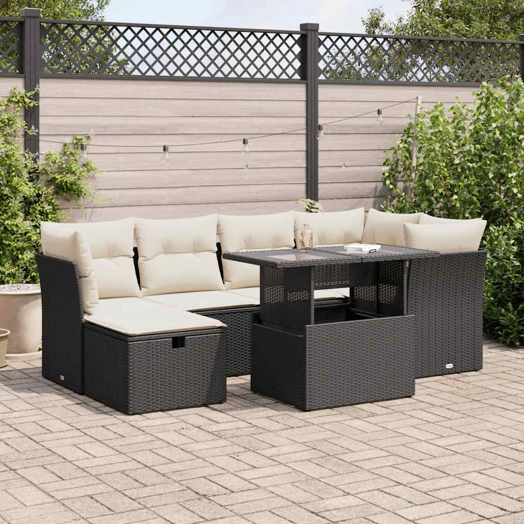 vidaXL 7-Piece Lounge Set with Cushions Poly Rattan Black
