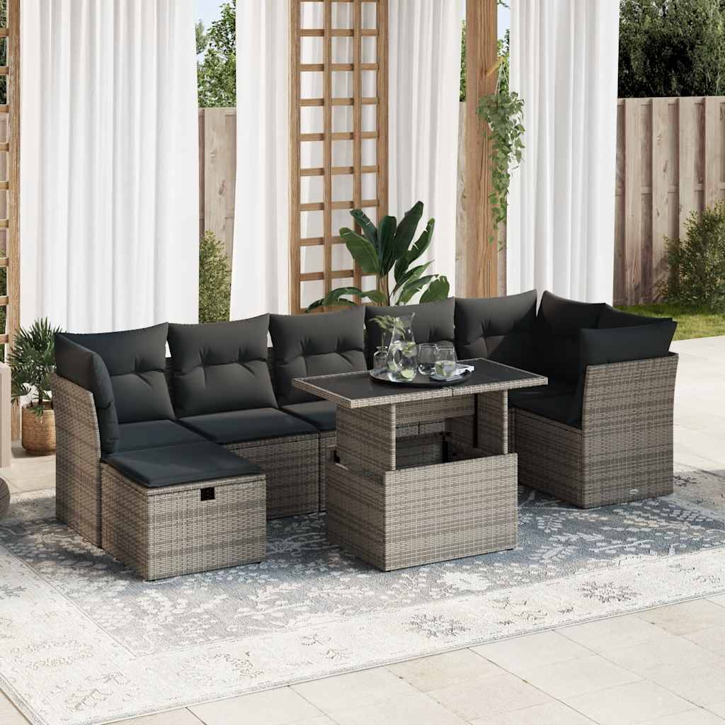 vidaXL 8-delige Loungeset met kussens poly rattan zwart