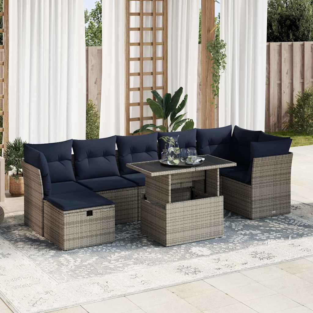 vidaXL 8-delige tuinbankset met kussens, zwart polyrotan