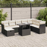 vidaXL 9-delige Loungeset met kussens poly rattan zwart