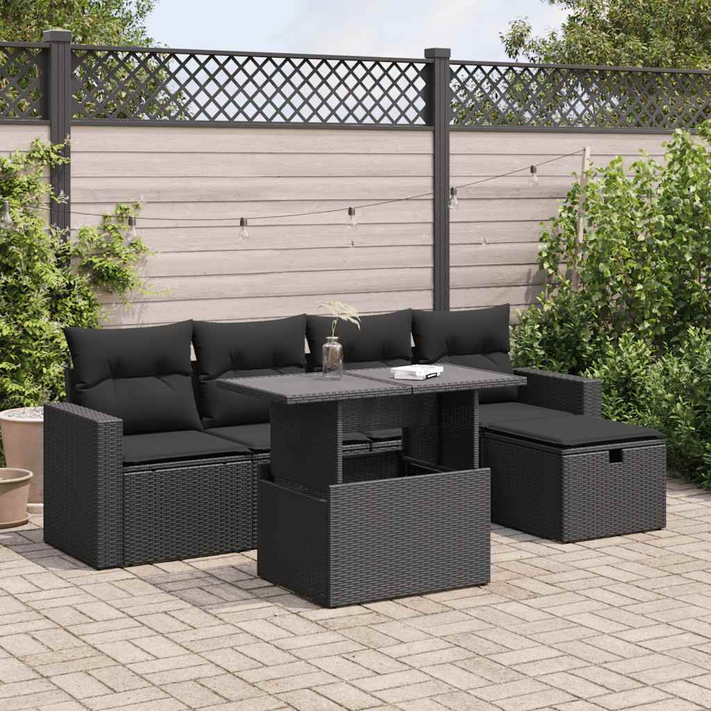 vidaXL 6-Piece Lounge Set with Cushions Poly Rattan Black
