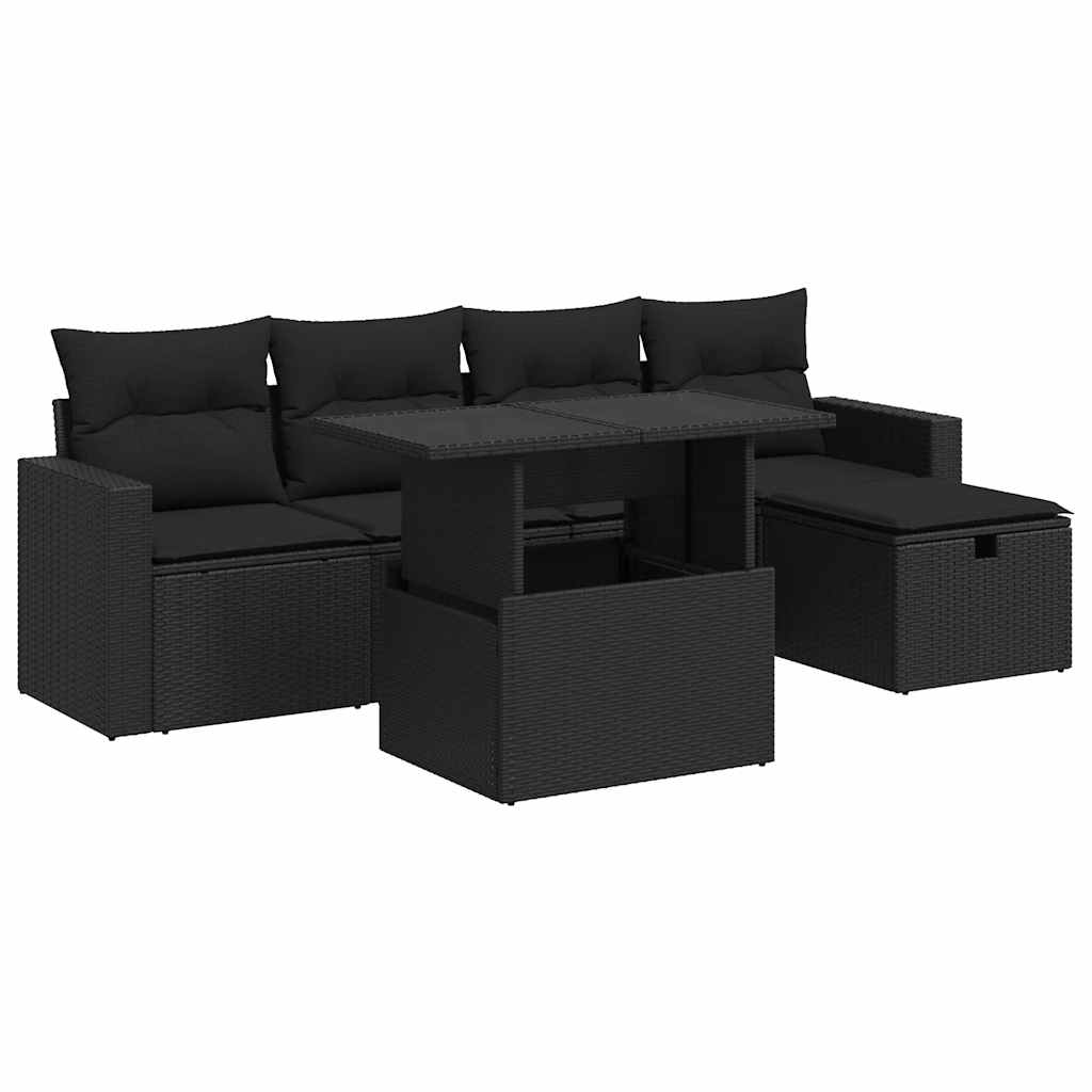 vidaXL 6-Piece Lounge Set with Cushions Poly Rattan Black