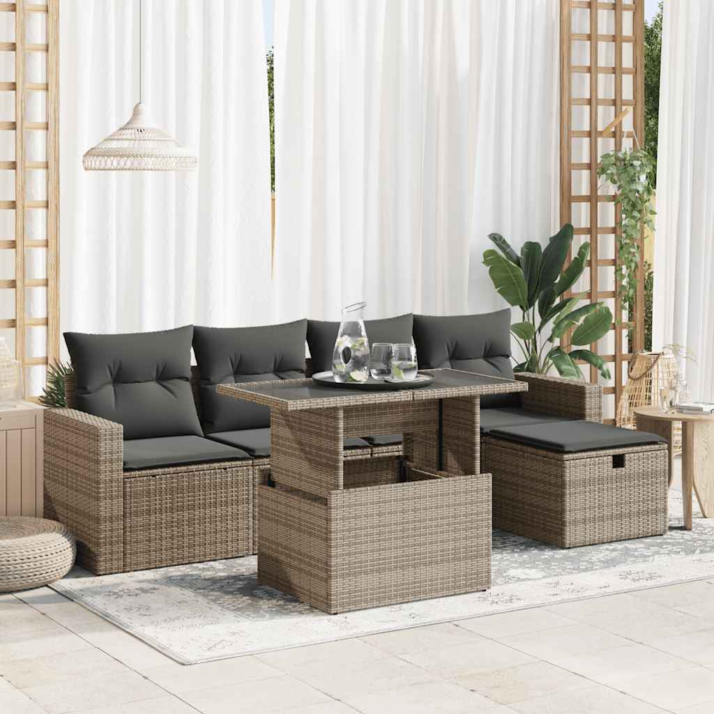 vidaXL 6-Piece Lounge Set with Cushions Poly Rattan Black