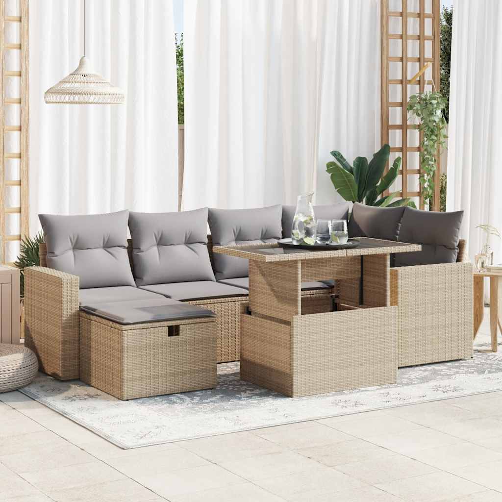 vidaXL 7-delige Loungeset met kussens poly rattan zwart
