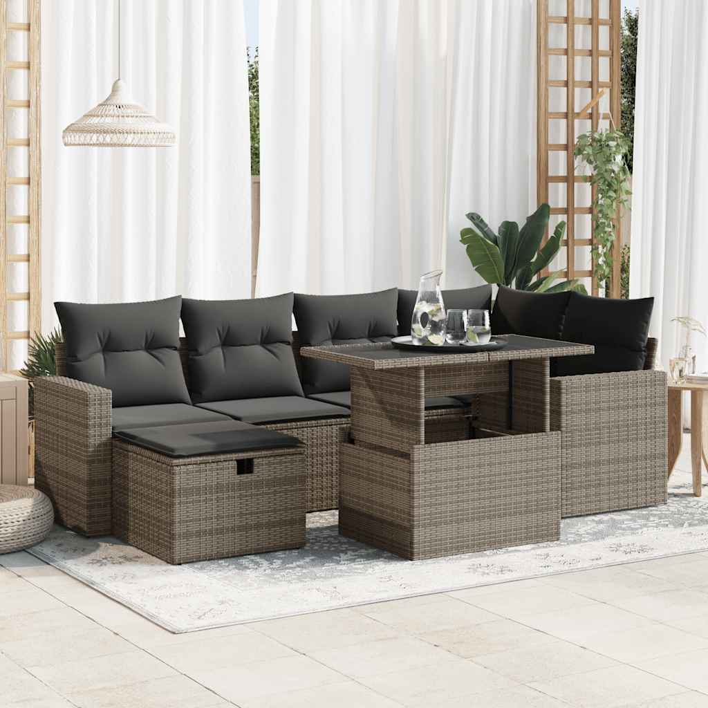 vidaXL 7-delige Loungeset met kussens poly rattan zwart