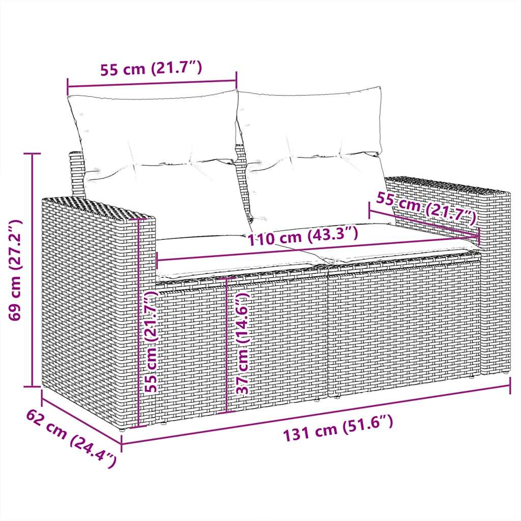 vidaXL 8-delige Loungeset met kussens poly rattan zwart