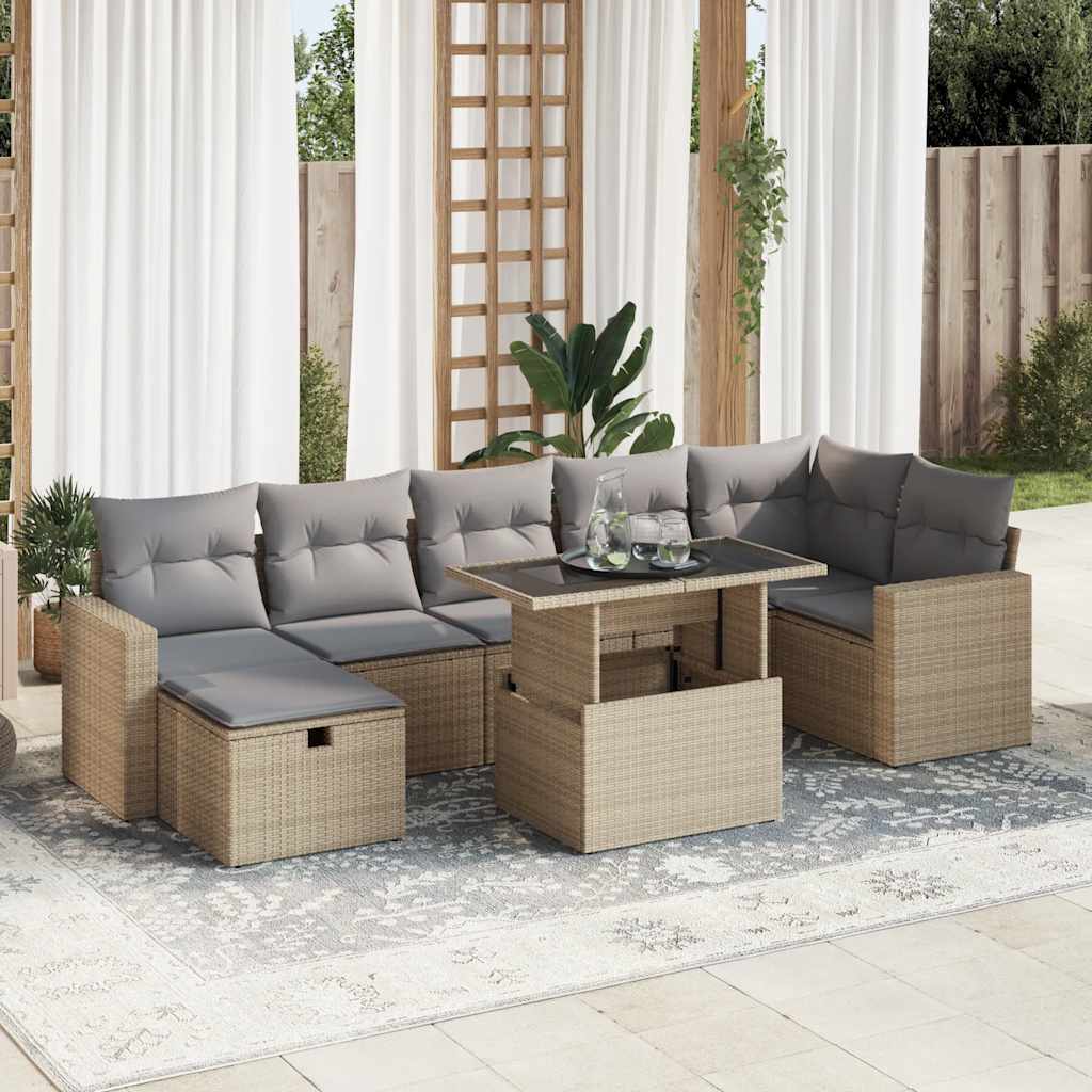 vidaXL 8-delige Loungeset met kussens poly rattan zwart
