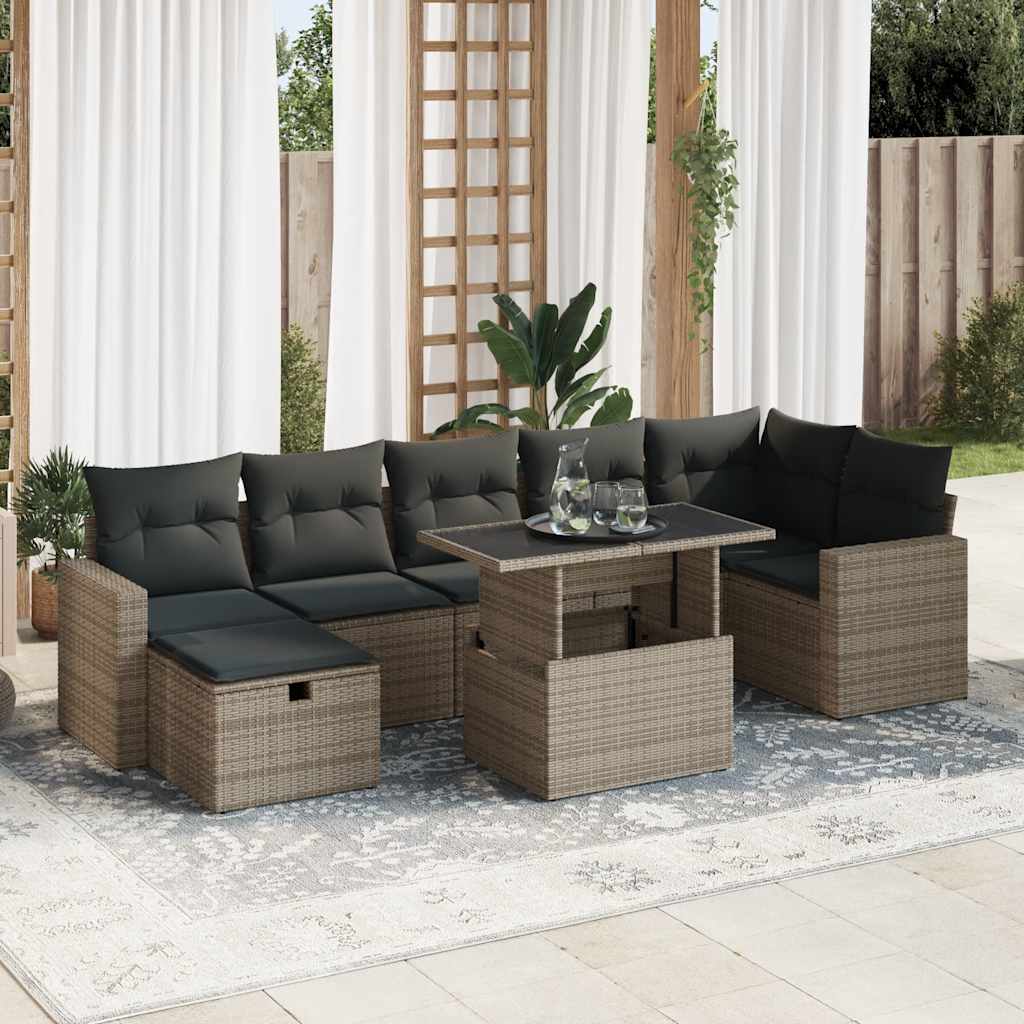 vidaXL 8-delige Loungeset met kussens poly rattan zwart