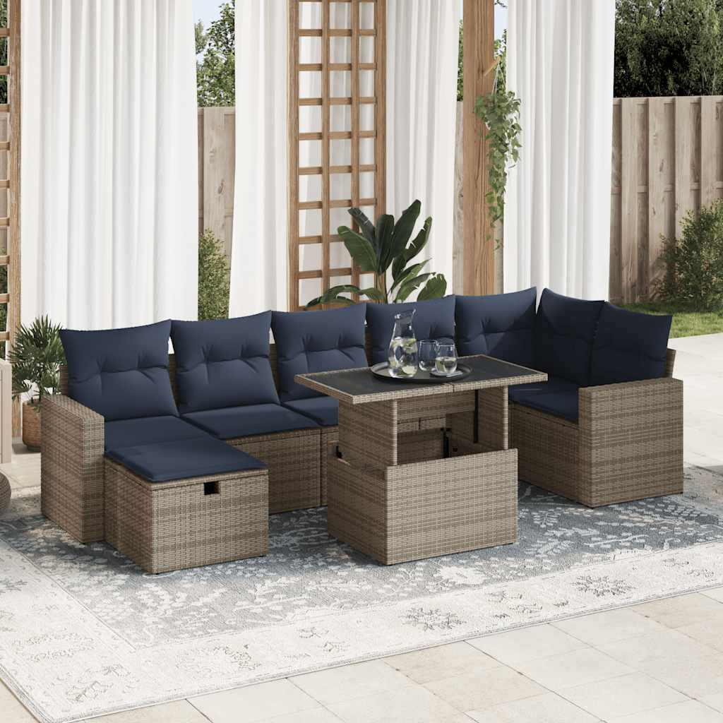 vidaXL 8-delige tuinbankset met kussens, zwart polyrotan