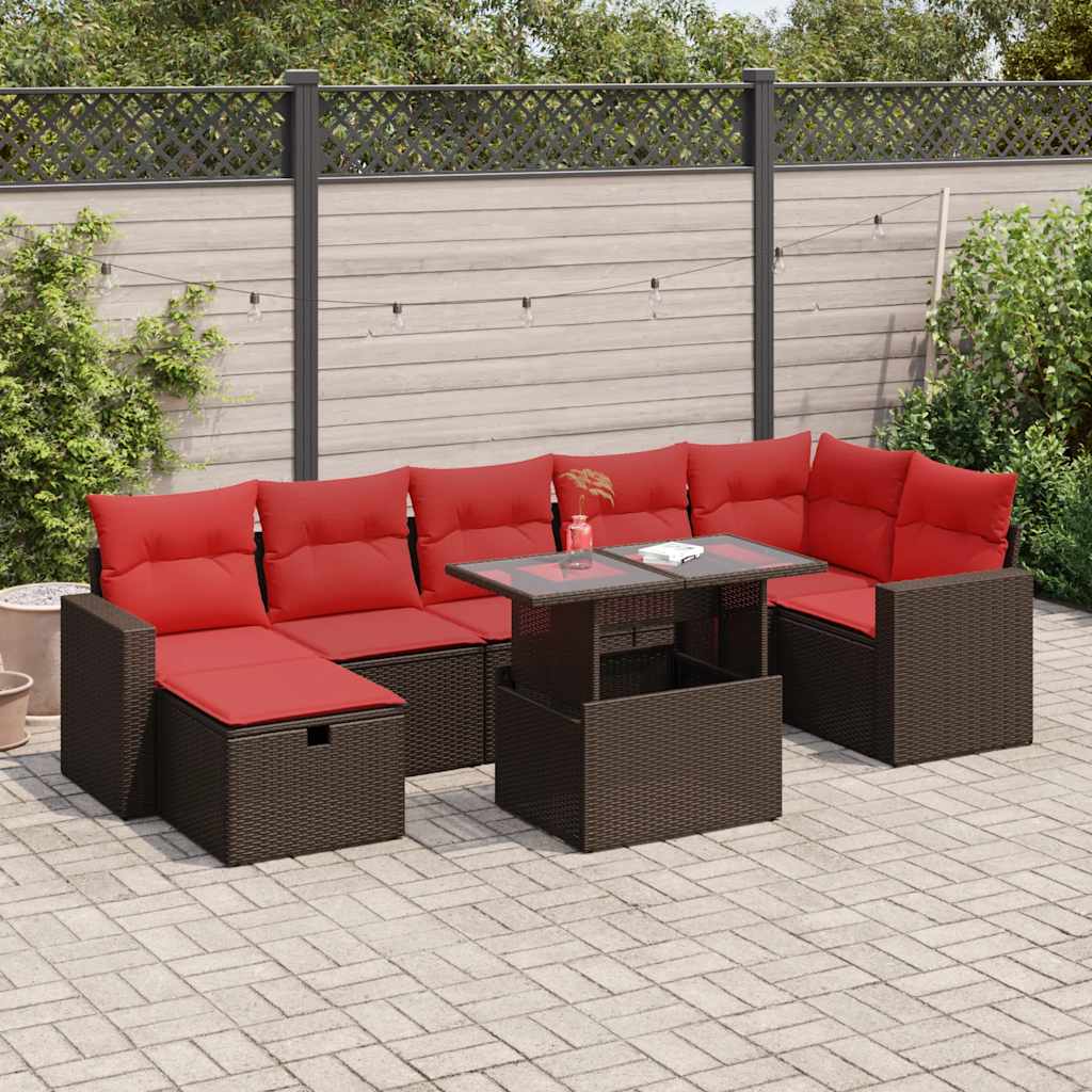vidaXL 8-delige tuinbankset met kussens, zwart polyrotan