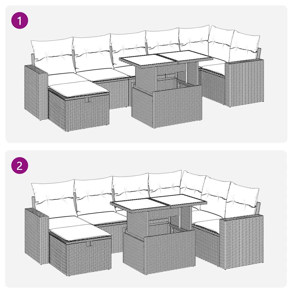 vidaXL 8-delige tuinbankset met kussens, zwart polyrotan