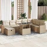 vidaXL 9-delige Loungeset met kussens poly rattan zwart