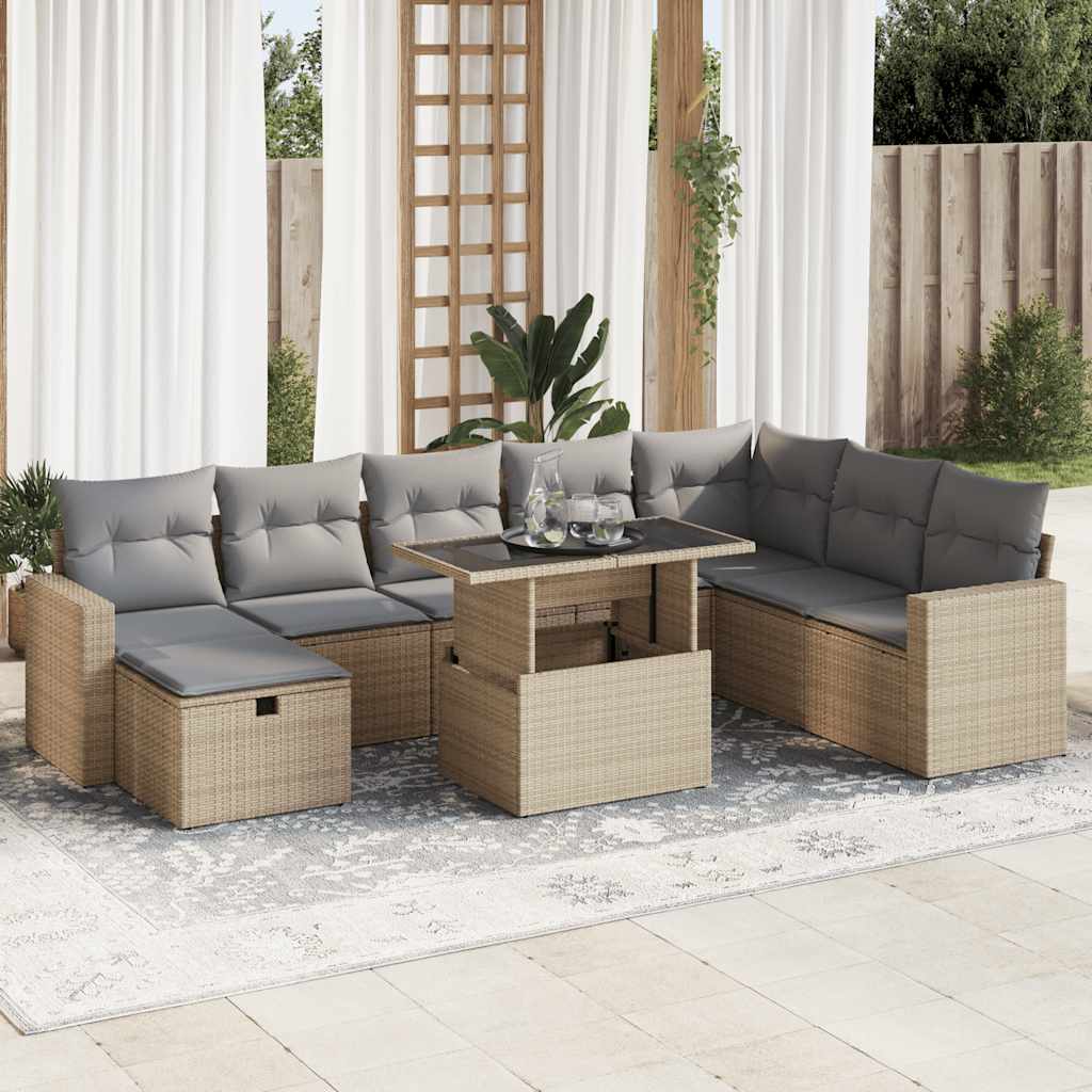 vidaXL 9-delige Loungeset met kussens poly rattan zwart