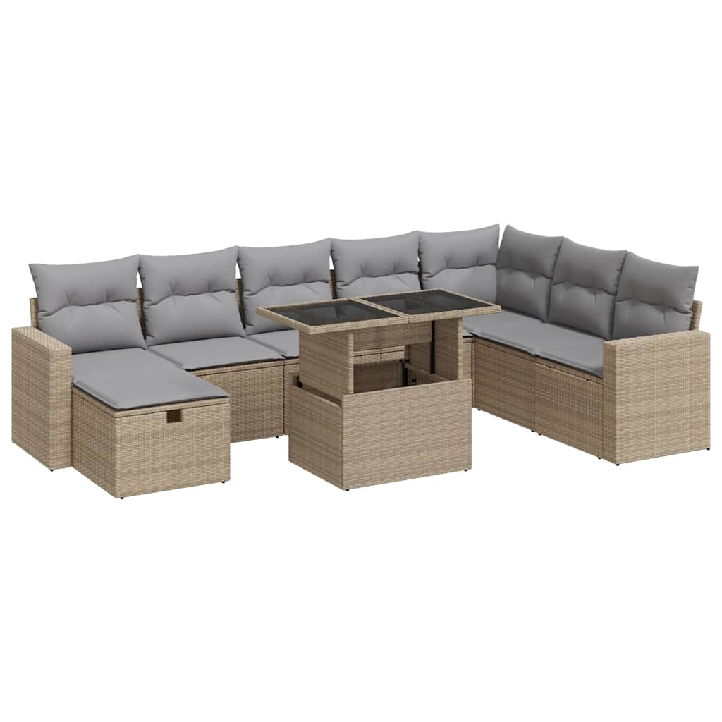 vidaXL 9-delige Loungeset met kussens poly rattan zwart