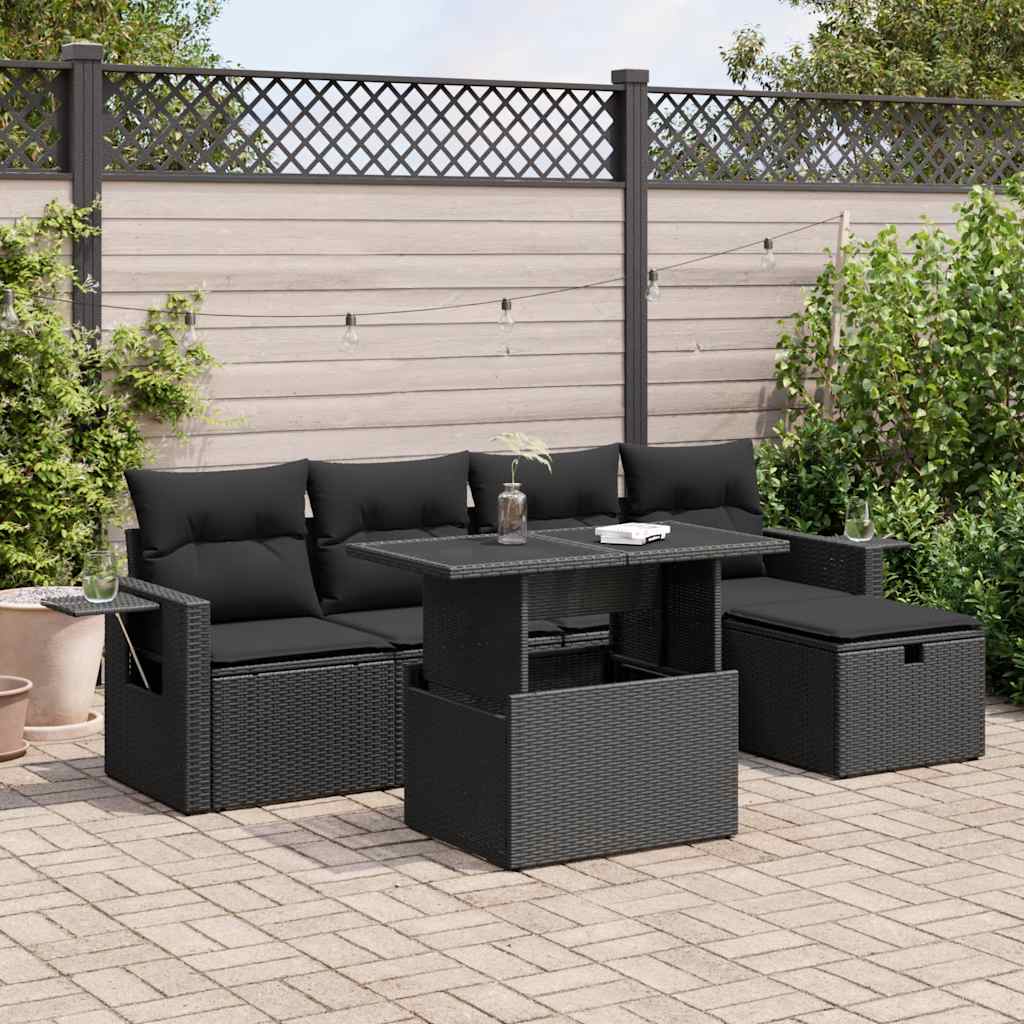 vidaXL 6-delige Loungeset met kussens poly rattan zwart