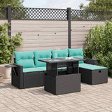 vidaXL 6-Piece Garden Sofa Set with Cushions Black Poly Rattan