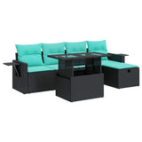 vidaXL 6-Piece Garden Sofa Set with Cushions Black Poly Rattan
