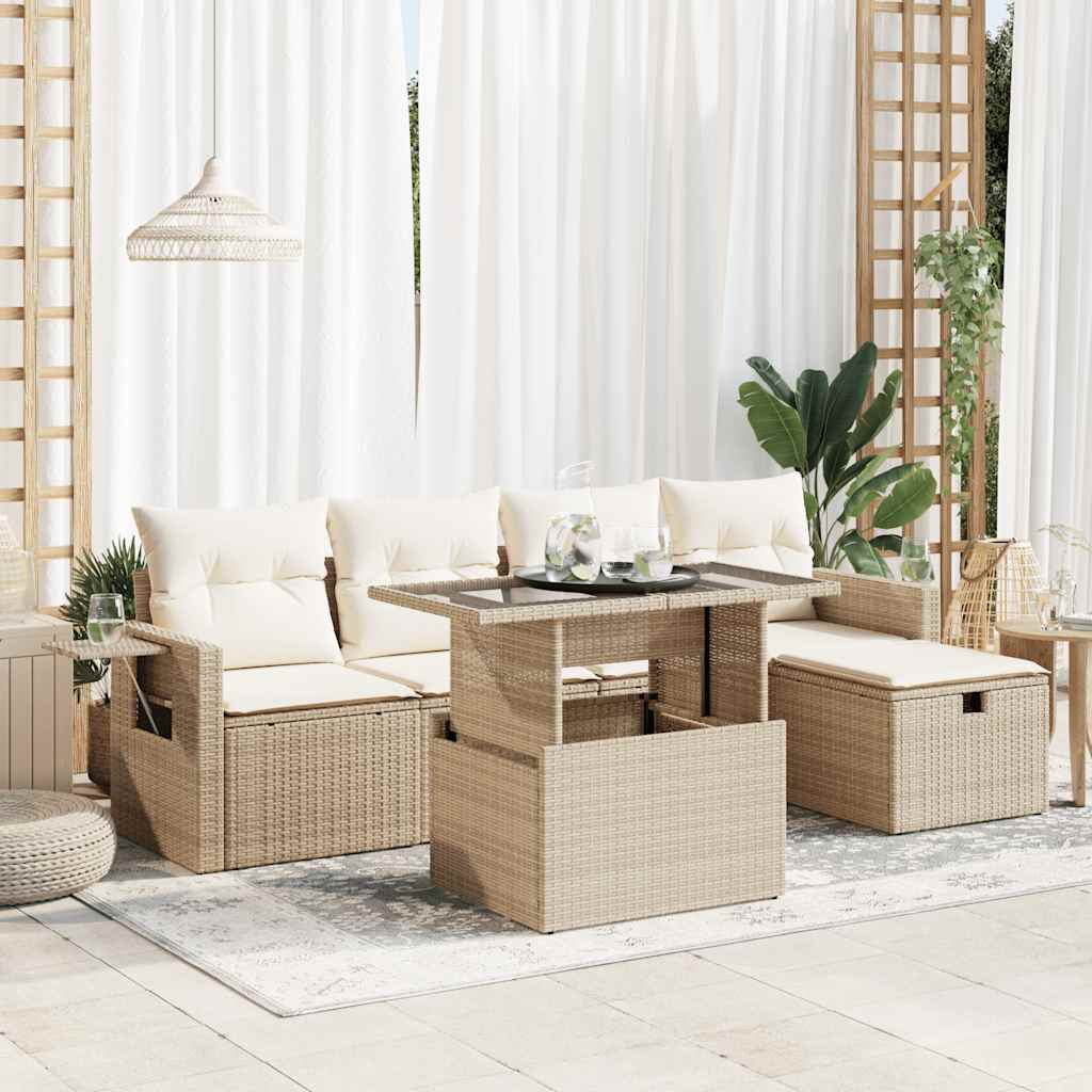 vidaXL 6-delige Loungeset met kussens poly rattan zwart