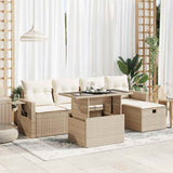 vidaXL 6-delige Loungeset met kussens poly rattan zwart