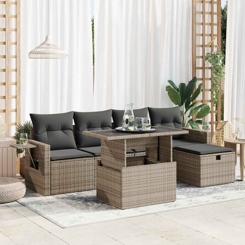 vidaXL 6-delige Loungeset met kussens poly rattan zwart