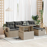 vidaXL 6-delige Loungeset met kussens poly rattan zwart