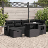 vidaXL 7-Piece Lounge Set with Cushions Poly Rattan Black