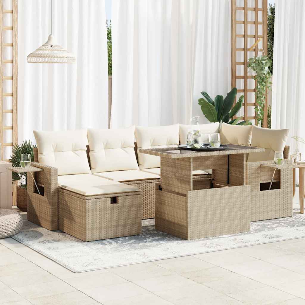 vidaXL 7-Piece Lounge Set with Cushions Poly Rattan Black