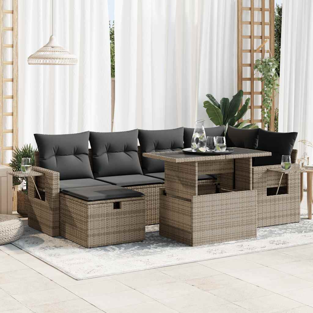 vidaXL 7-Piece Lounge Set with Cushions Poly Rattan Black