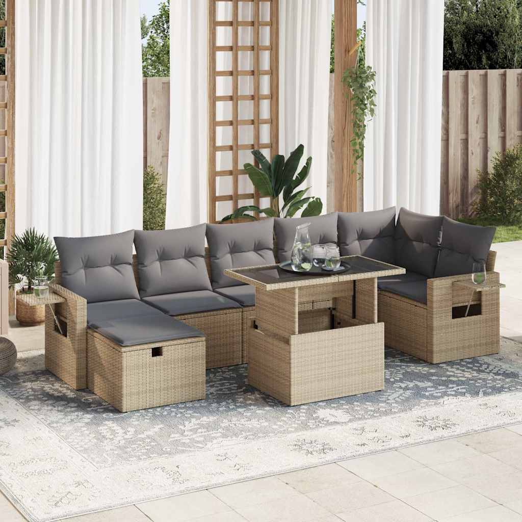 vidaXL 8-Piece Poly Rattan Lounge Set with Cushions Black
