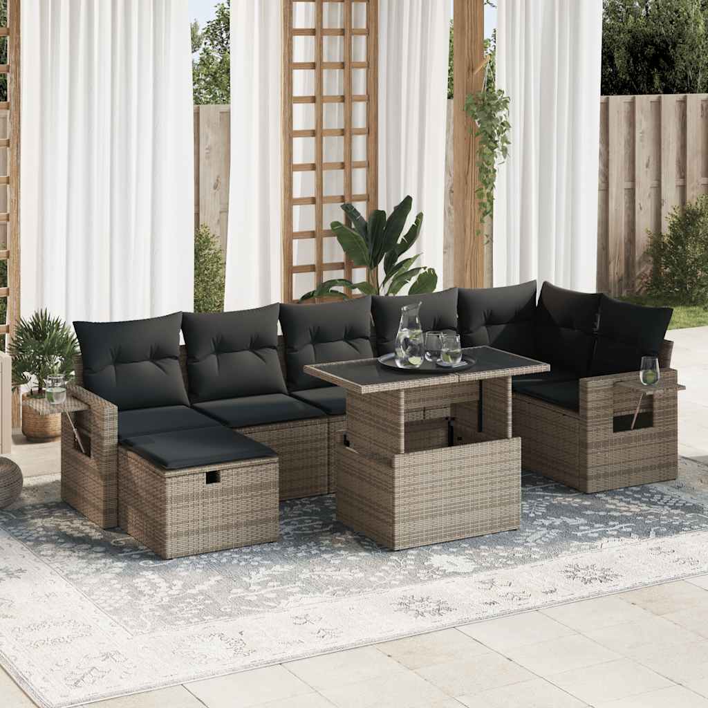 vidaXL 8-Piece Poly Rattan Lounge Set with Cushions Black