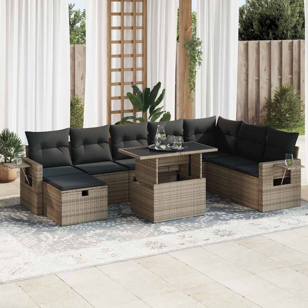 vidaXL 9-delige Loungeset met kussens poly rattan zwart
