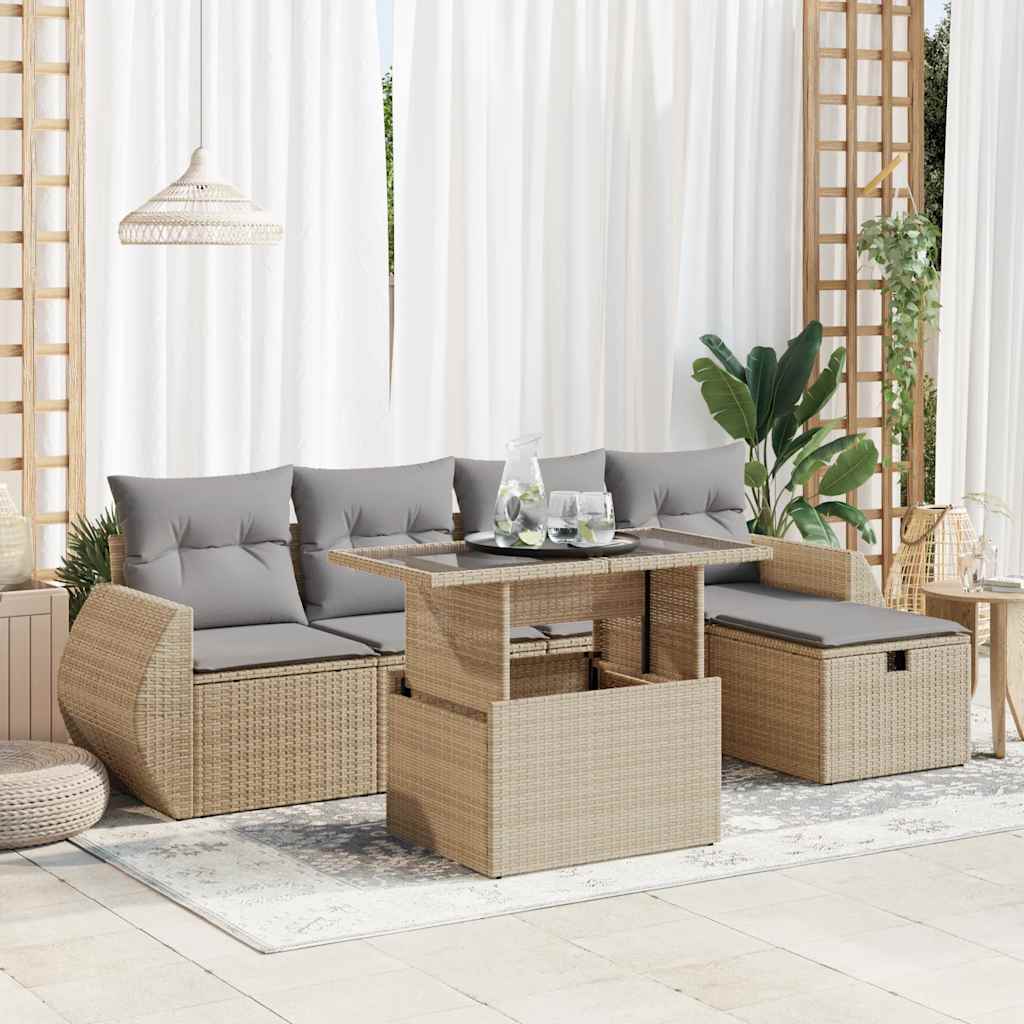 vidaXL 6-delige Loungeset met kussens poly rattan zwart