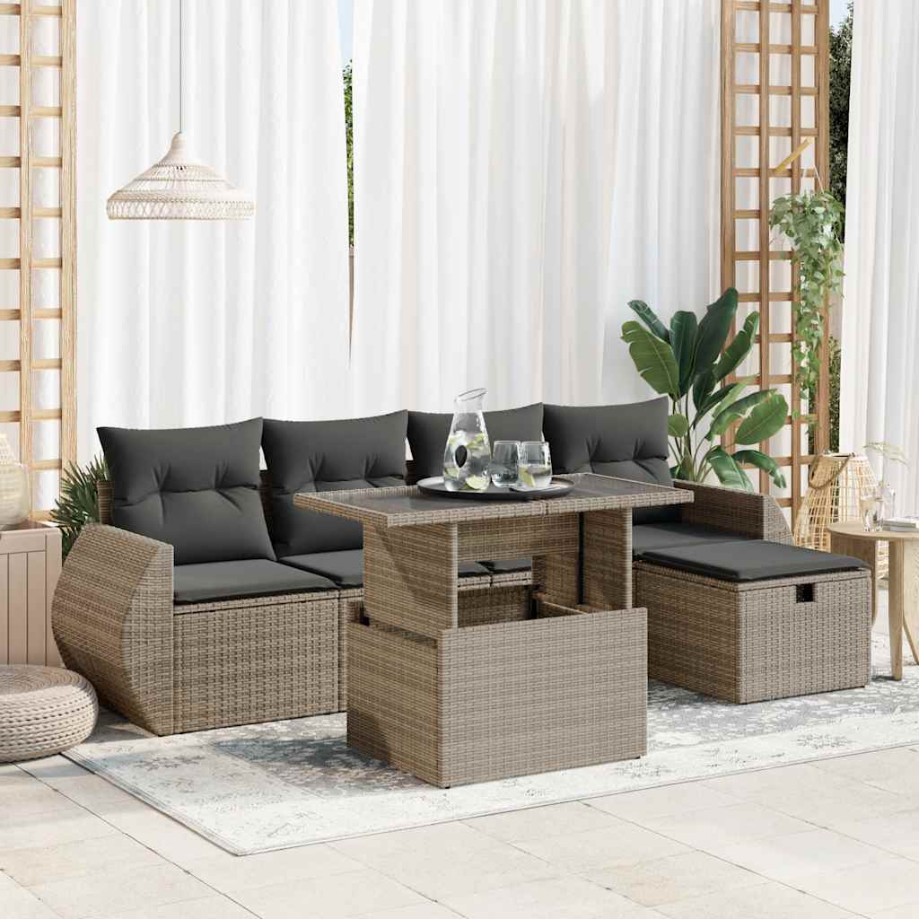 vidaXL 6-delige Loungeset met kussens poly rattan zwart