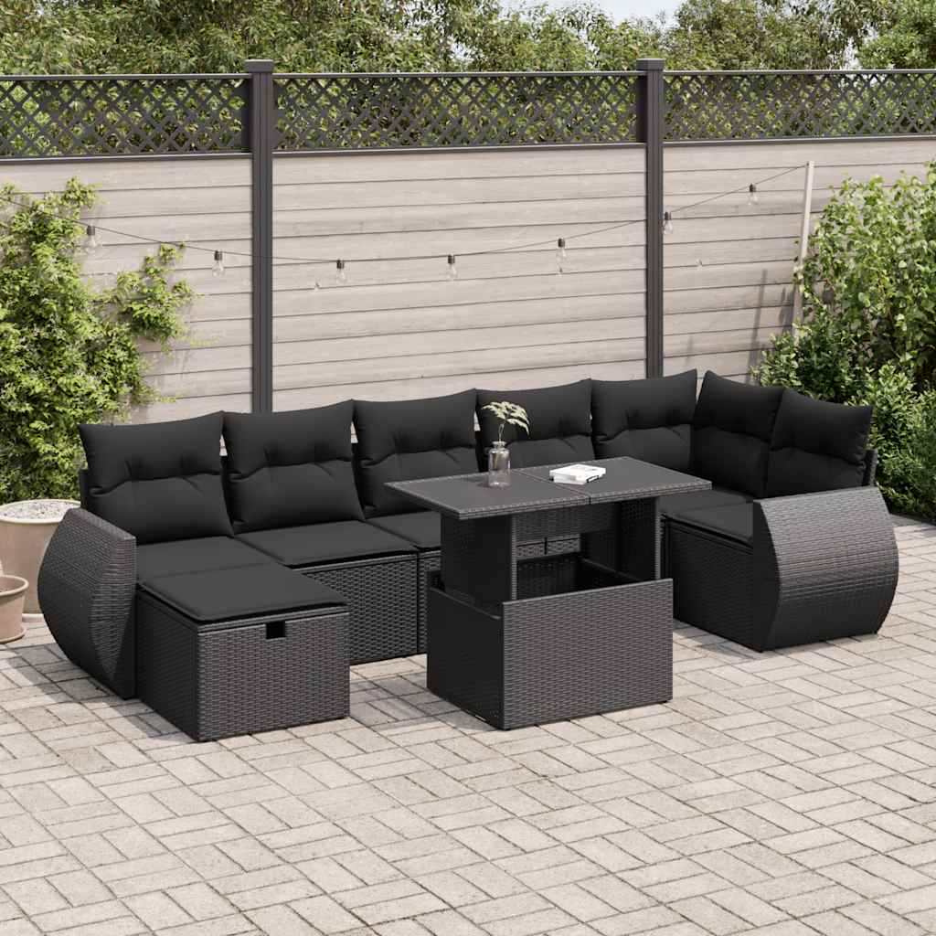 vidaXL 8-Piece Poly Rattan Lounge Set with Cushions Black