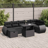 vidaXL 8-Piece Poly Rattan Lounge Set with Cushions Black