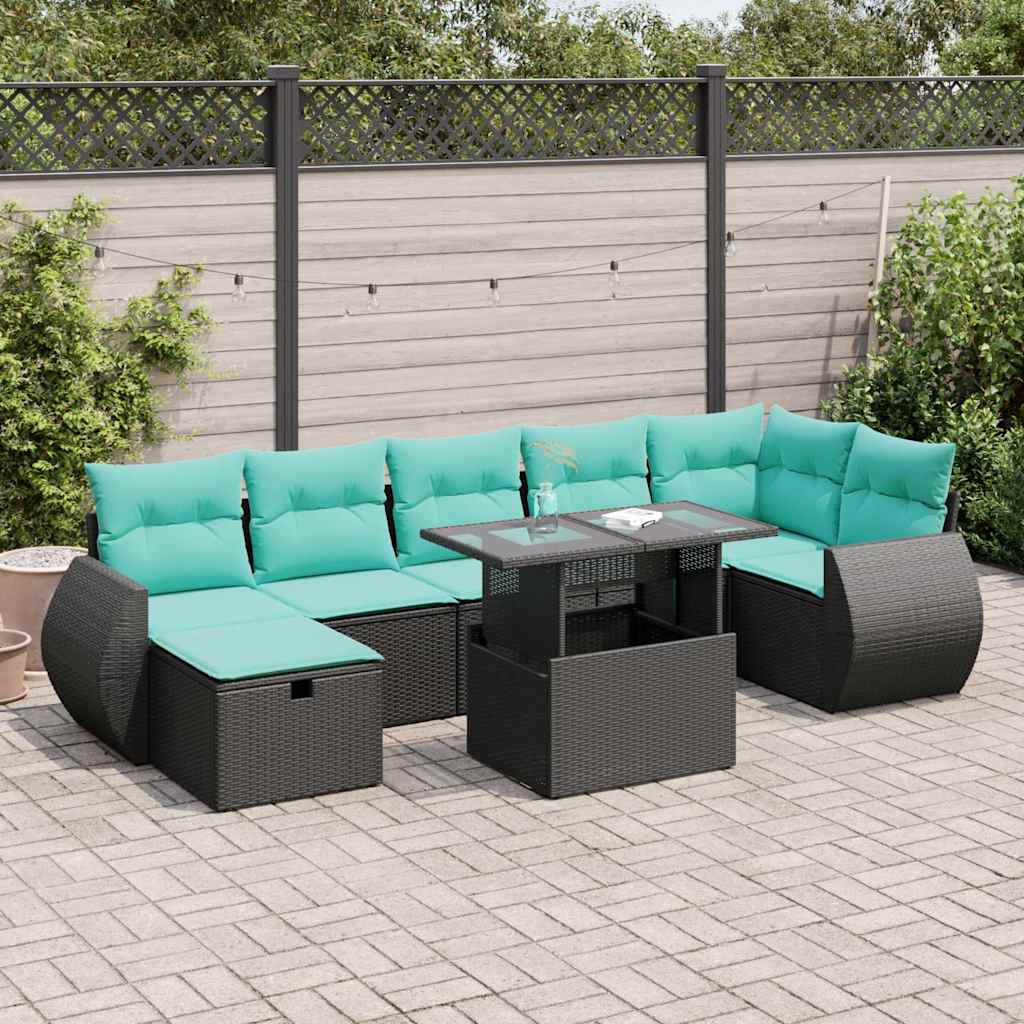 vidaXL 8-delige tuinbankset met kussens, zwart polyrotan