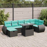 vidaXL 8-delige tuinbankset met kussens, zwart polyrotan