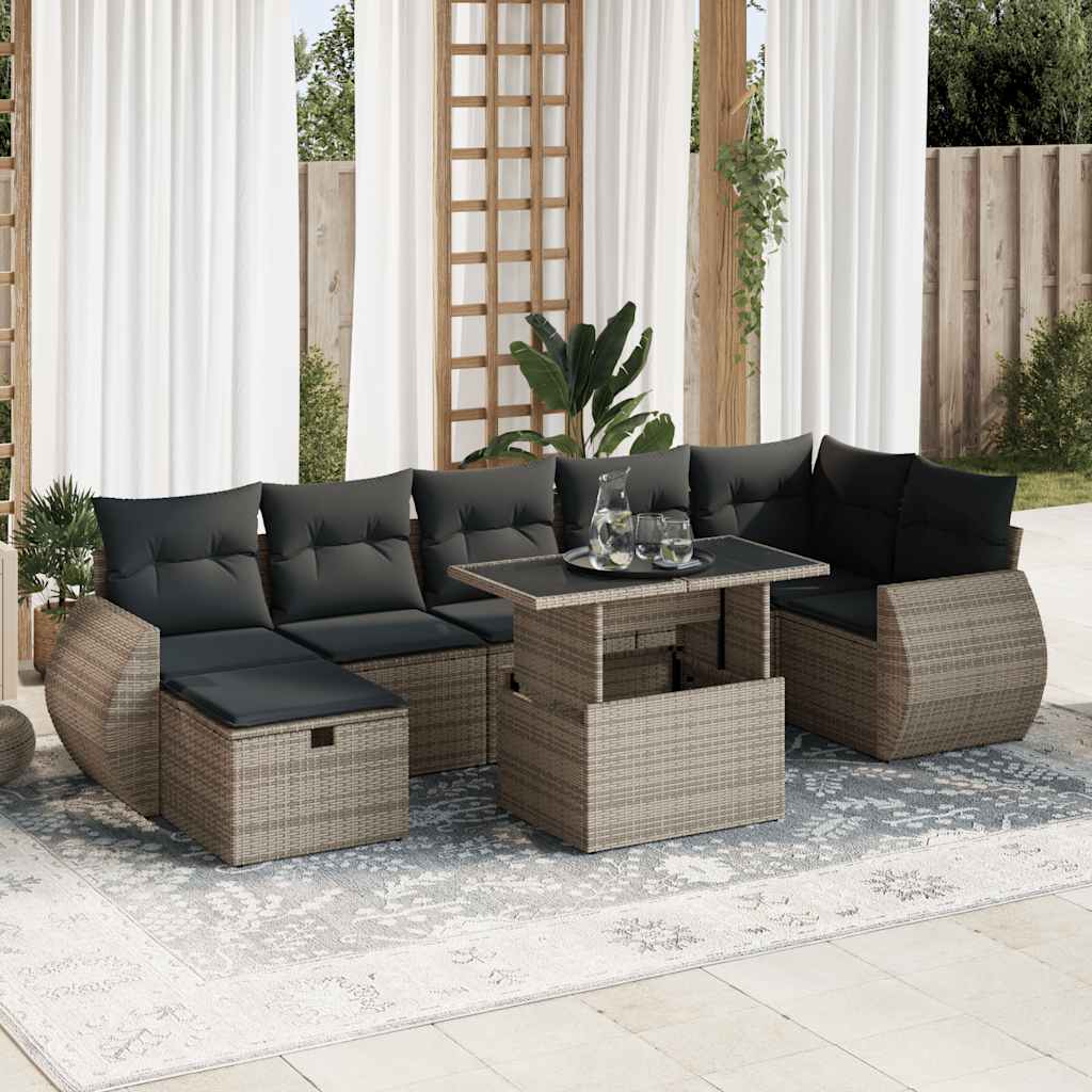 vidaXL 8-Piece Poly Rattan Lounge Set with Cushions Black