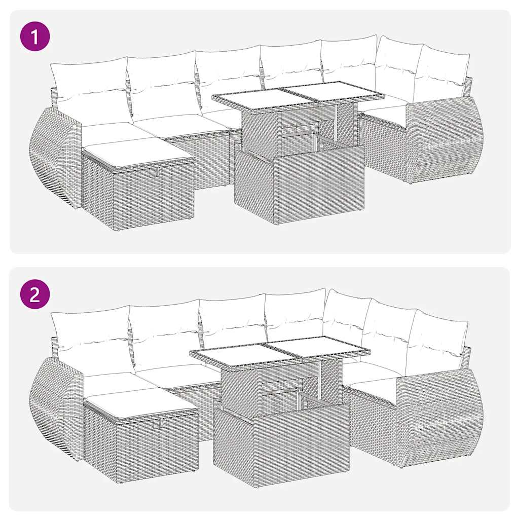 vidaXL 8-delige tuinbankset met kussens, zwart polyrotan