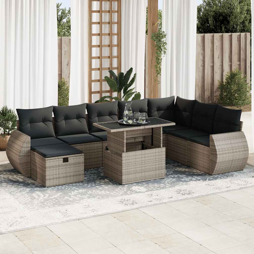 vidaXL 9-delige Loungeset met kussens poly rattan zwart