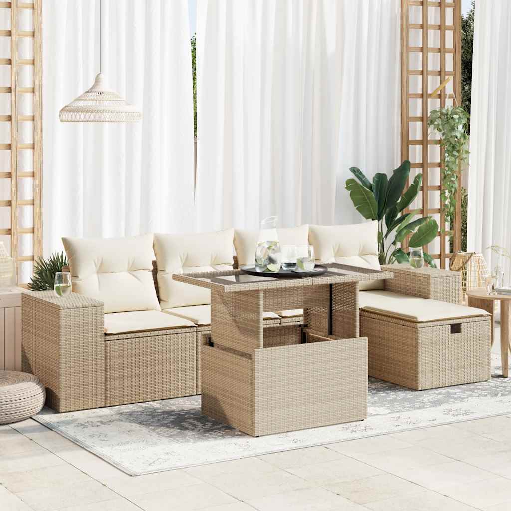 vidaXL 6-delige Loungeset met kussens poly rattan zwart