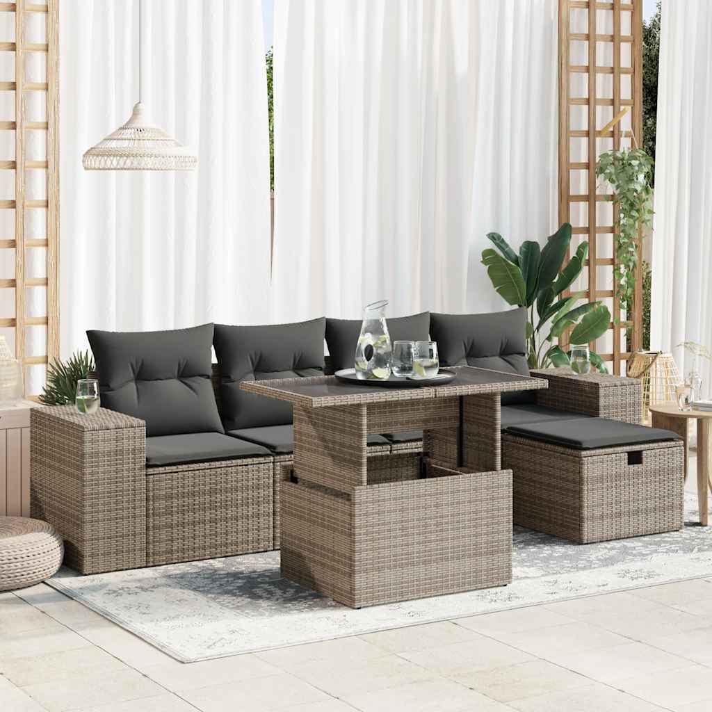 vidaXL 6-delige Loungeset met kussens poly rattan zwart