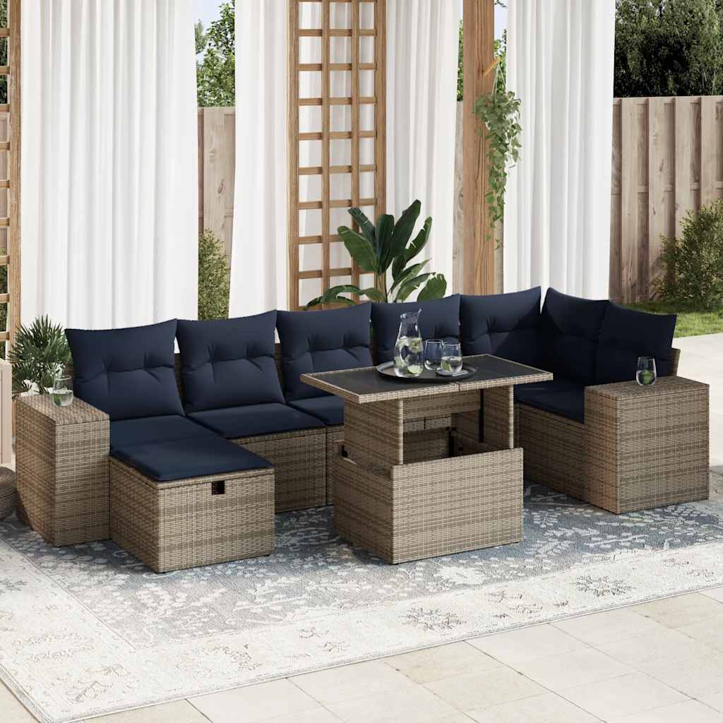 vidaXL 8-delige tuinbankset met kussens, zwart polyrotan