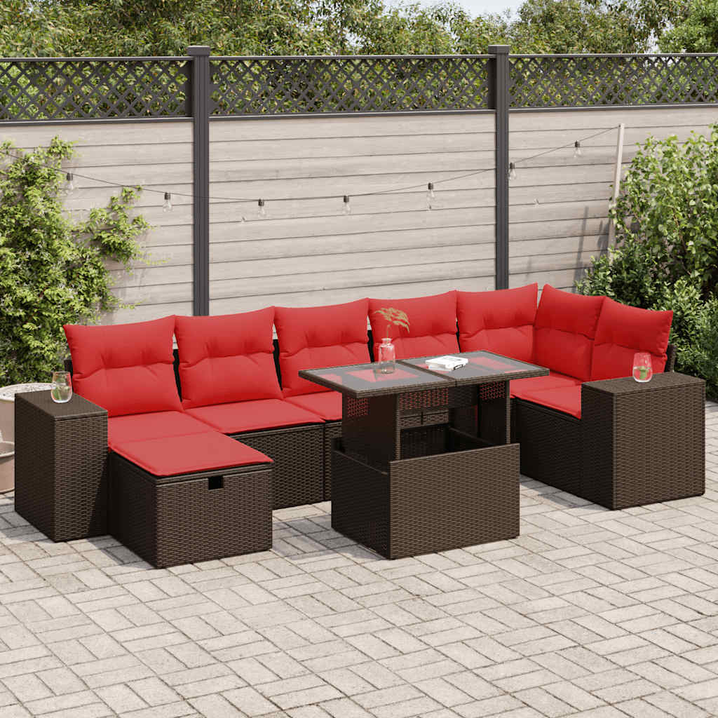 vidaXL 8-delige tuinbankset met kussens, zwart polyrotan